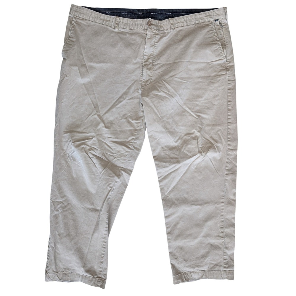 Nautica 48W 34L Big Tall Cream Tan Khaki Straight Leg Dress‎ Pants
